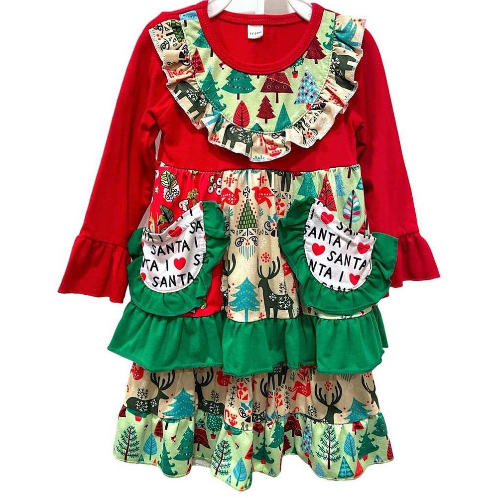 Christmas Outfit Infant Girls 12-18 Mos I Love Santa Ruffle Tunic Bell Pants Set